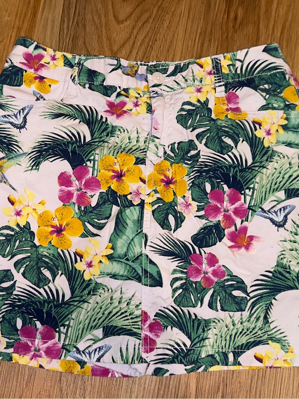 St. John's Bay Pink Tropical Floral Skort with Green Leaves